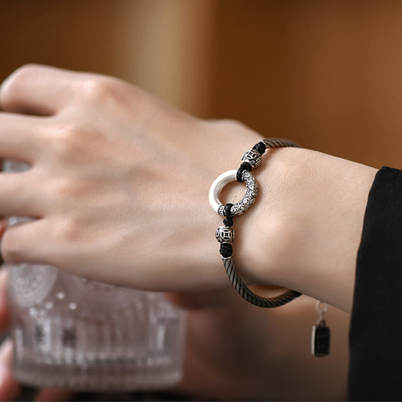 Peace Buckle 999 Sterling Silver Spiritual Bracelet for Fortune