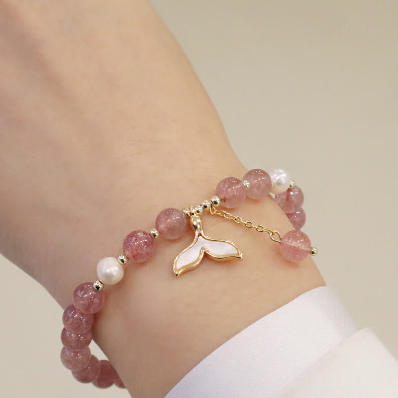 Strawberry Quartz Healing Bracelet with Fu Charm for Love & Luck