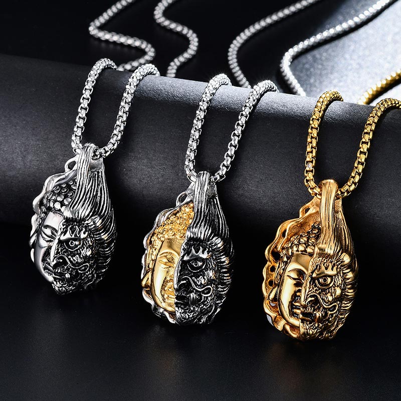 Half Buddha Half Devil Titanium Steel Unisex Necklace