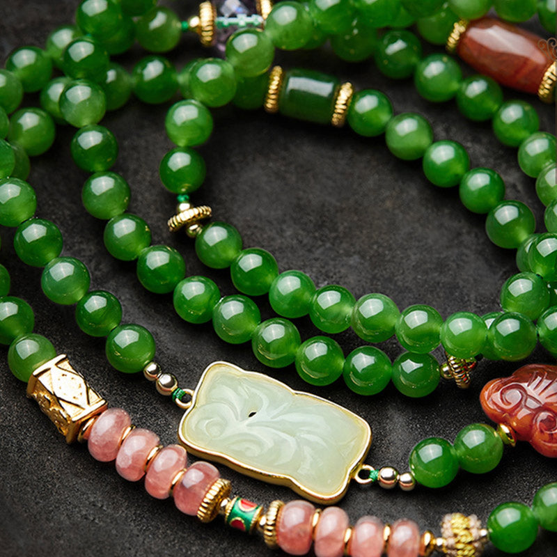 108 Beads Cyan Jade Buddha Bracelet for Luck & Healing Harmony