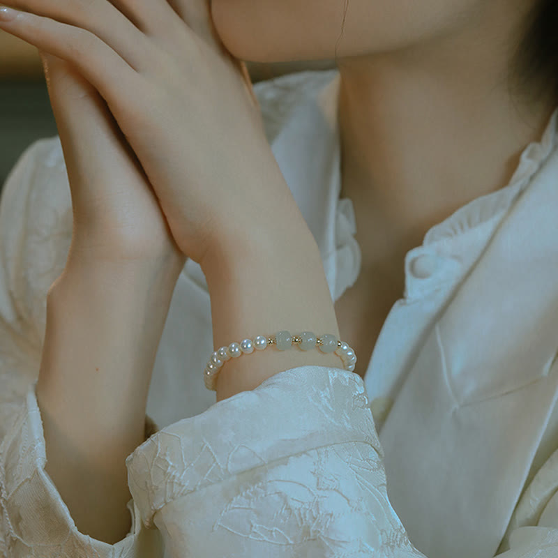 14K Gold Plated Pearl Hetian Jade Bead Bracelet for Harmony