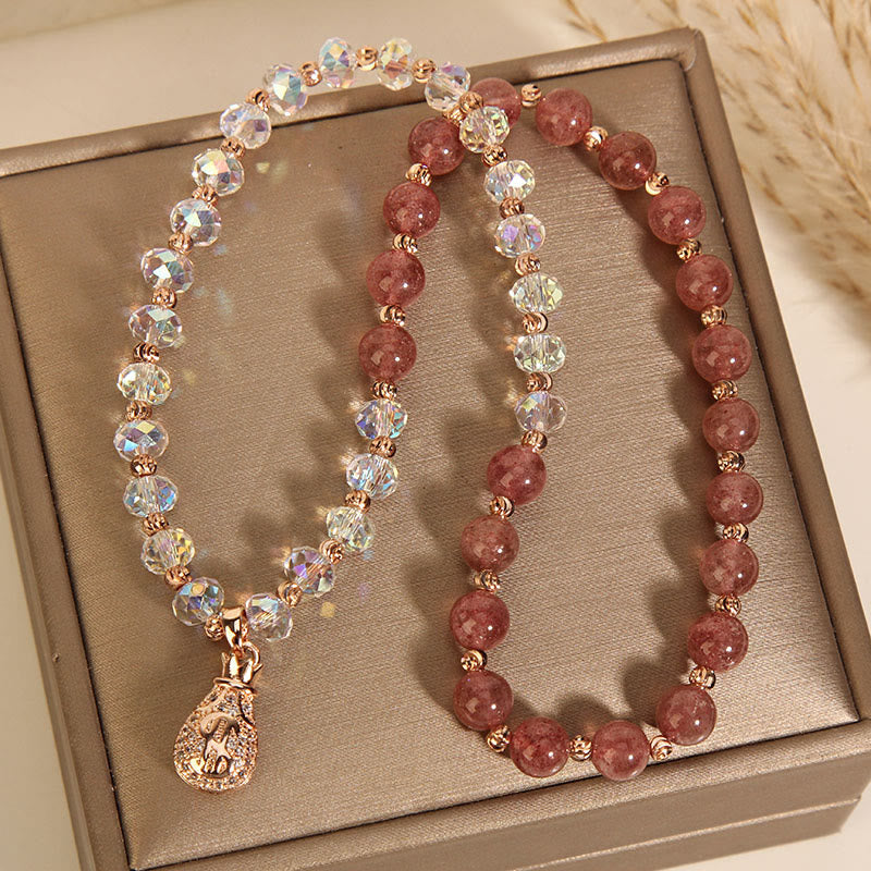 Strawberry Quartz Clear Quartz Energy Bracelet for Positivity