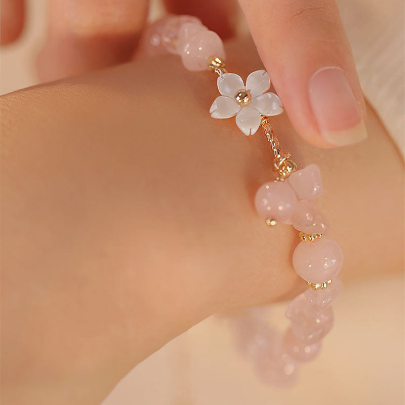 14k Gold Plated Pink Crystal Flower Love Bracelet 8mm