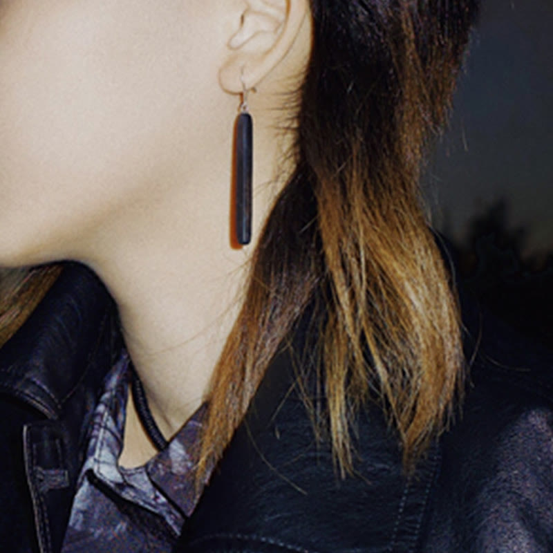 Balance Peace Ebony Wood Drop Earrings in 925 Sterling Silver