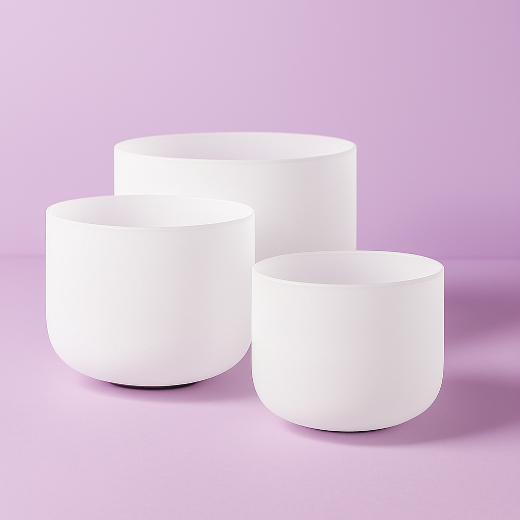 8"A 10"F 12"C Klangschalen-Set aus mattiertem Quarzkristall