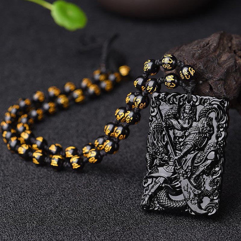 Unisex Jade Necklace Lord Guan Protection Pendant 56mm