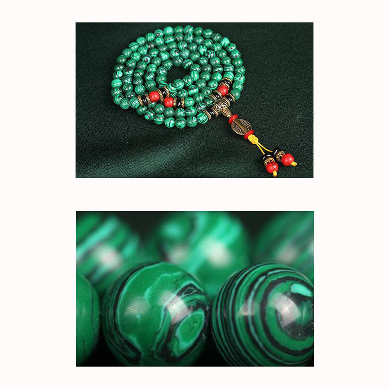 8mm Malachite 108 Bead Meditation Bracelet Necklace