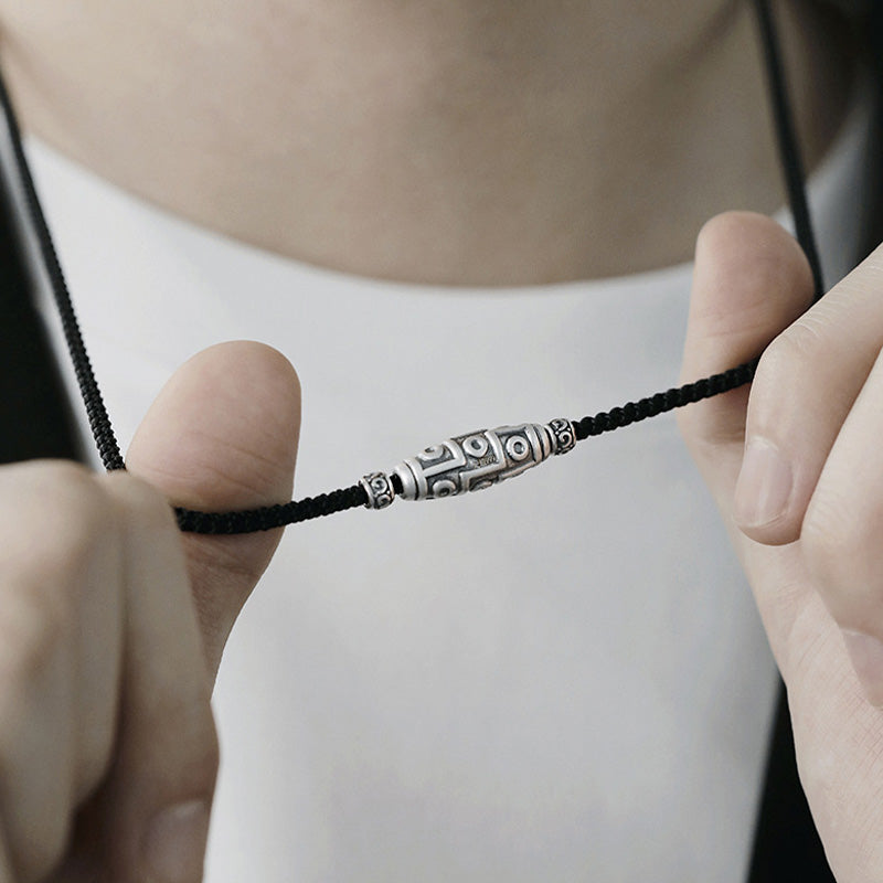 Sterling Silber Neun-Augen-Dzi-Perlen-Halskette für spirituellen Schutz