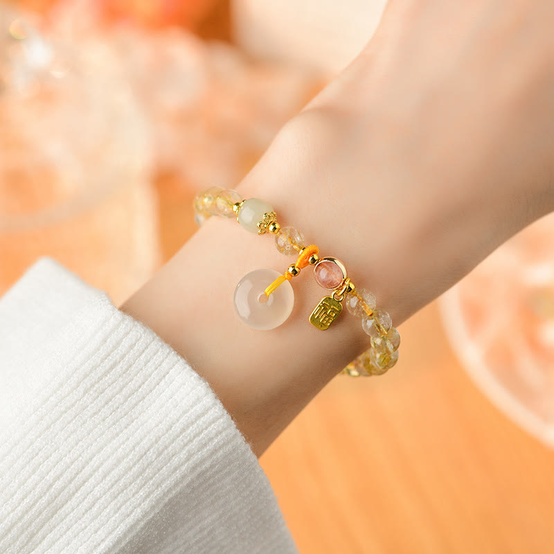 Rutilated Quartz Peace Buckle Wealth Bracelet 14-16cm