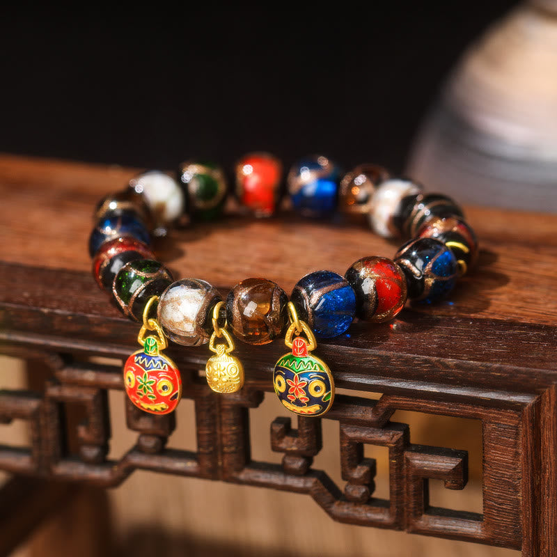 Liuli Glass Bead Family Charm Bracelet 10mm - Spiritual Luck Bracelet