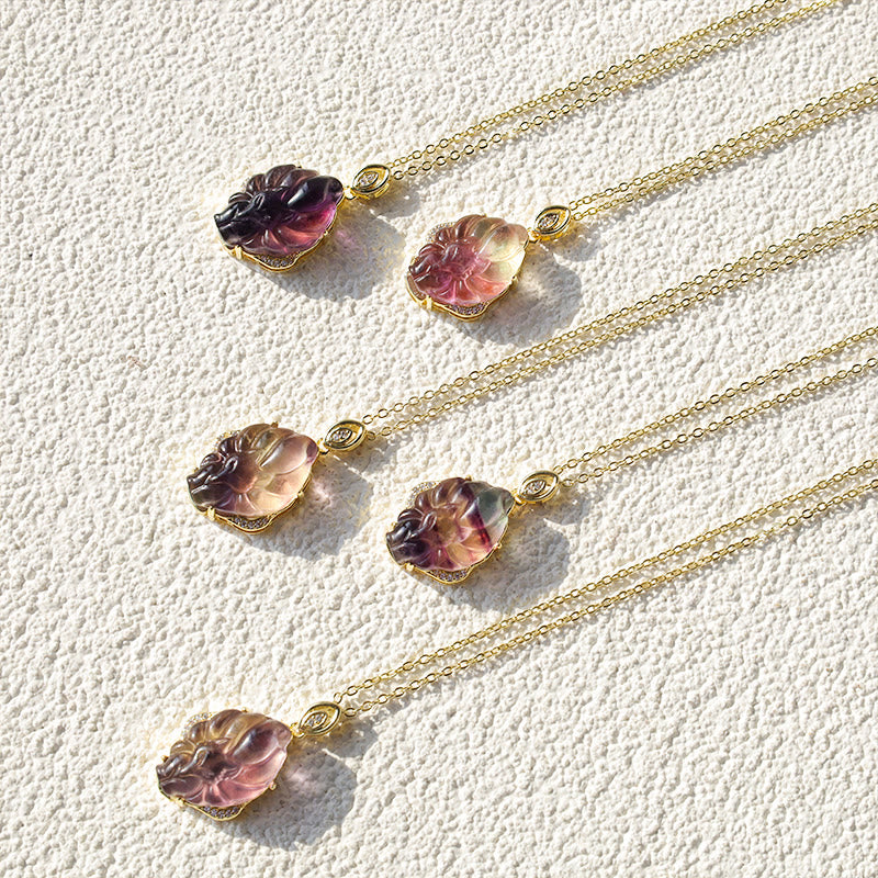 20mm Fluorite Nine-Tailed Fox Protection Necklace