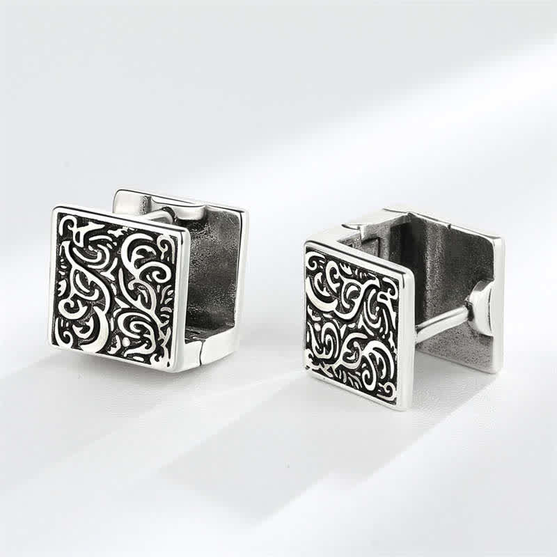 Copper Grass Pattern Square Stud Earrings for Healing Balance