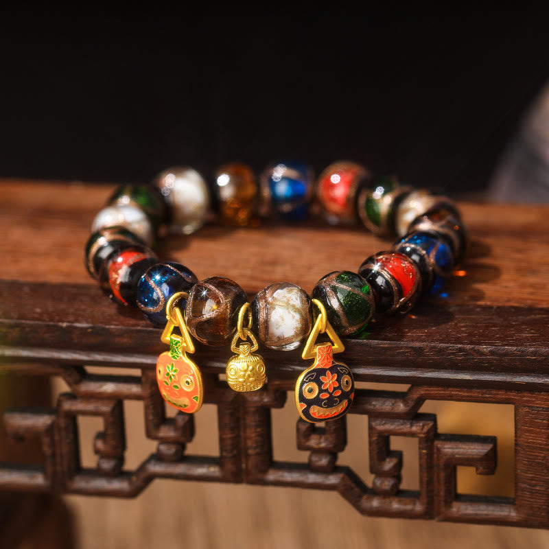 Liuli Glass Bead Family Charm Bracelet 10mm - Spiritual Luck Bracelet