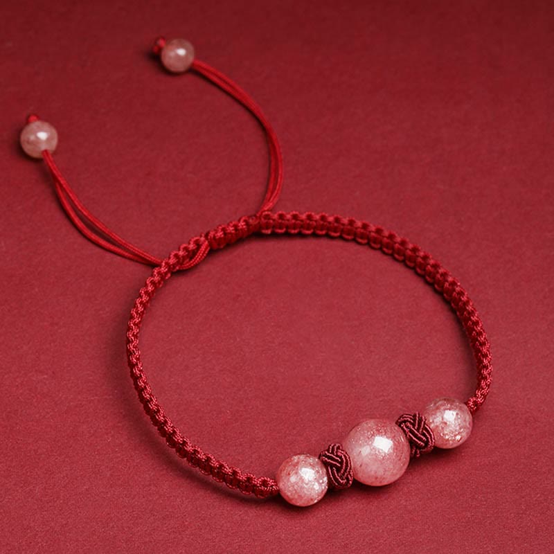 Strawberry Quartz Love Bracelet with Red String Protection
