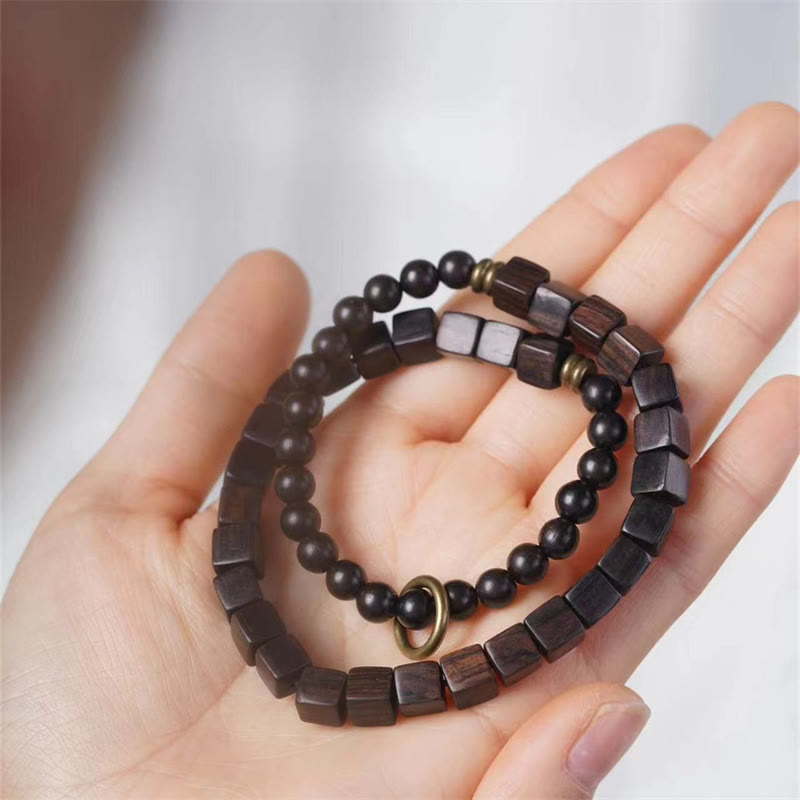 Tibet Ebony Wood Double Wrap Spiritual Bracelet for Peace