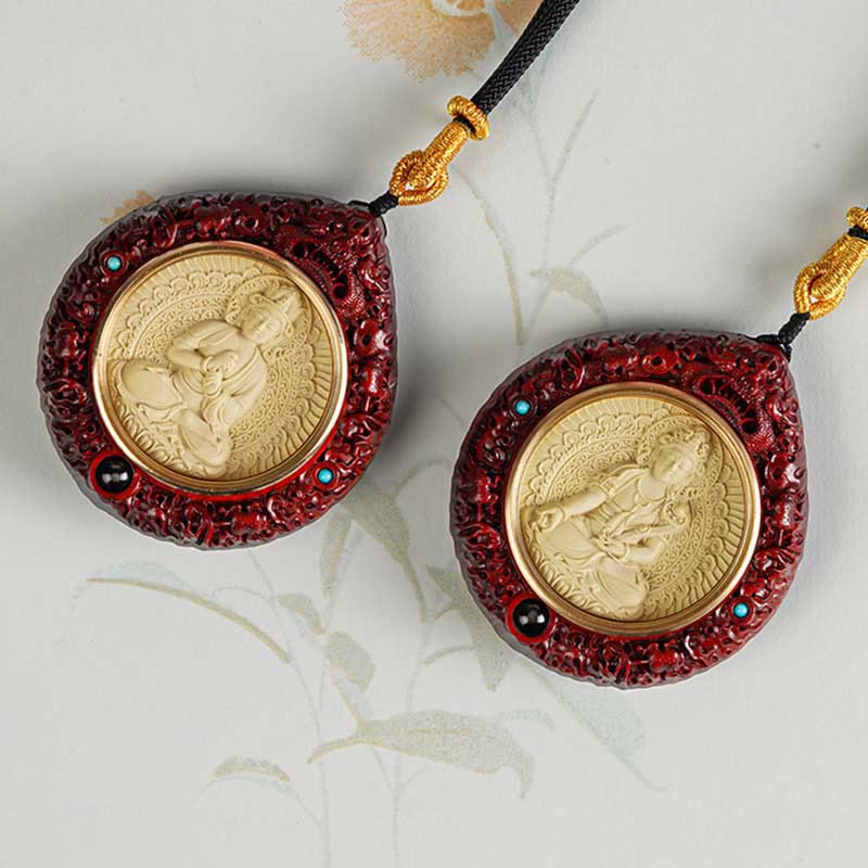 Chinese Zodiac Necklace with Avalokitesvara and Red Sandalwood Pendant