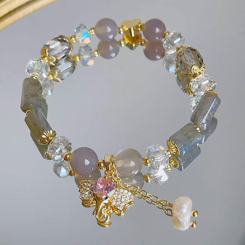 Amethyst Green Aventurine Elephant Charm Bracelet