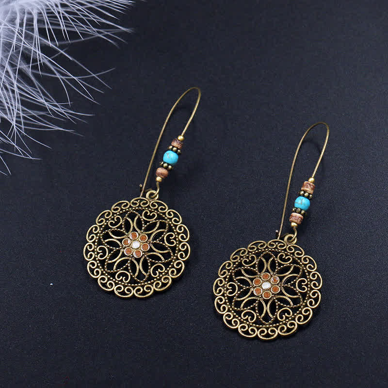 Copper Spiritual Earrings With Flower Design for Luck & Abundance