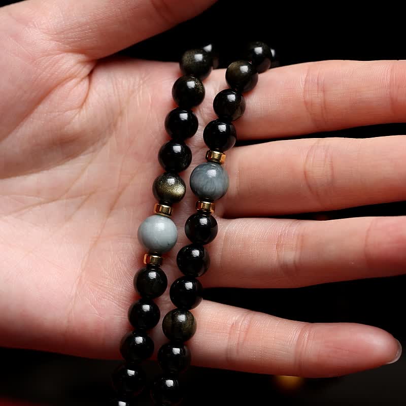 108 Bead Gold Sheen Obsidian Tigereye Wealth Bracelet
