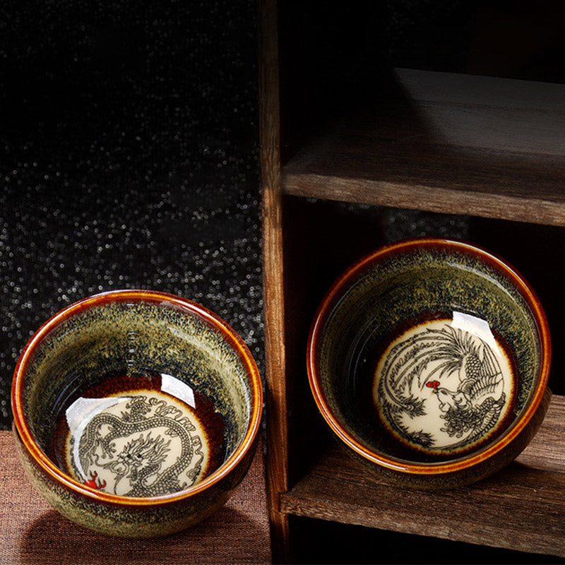 8 cm Keramik Jian Zhan Drachenlotus Teetasse | Zen Dekor