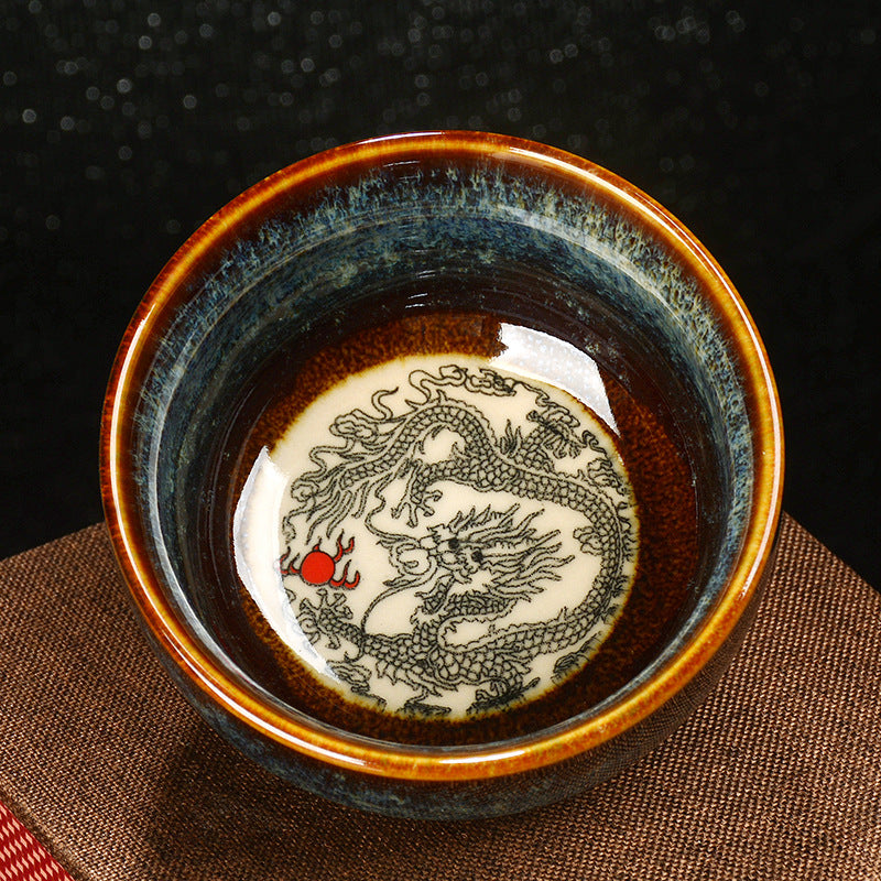 8 cm Keramik Jian Zhan Drachenlotus Teetasse | Zen Dekor