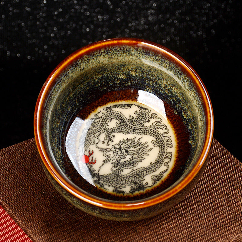 8 cm Keramik Jian Zhan Drachenlotus Teetasse | Zen Dekor