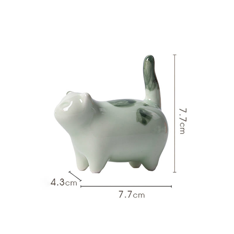 8 cm große Glückskatzenstatue aus Keramik | Blaue stehende Katzenfigur