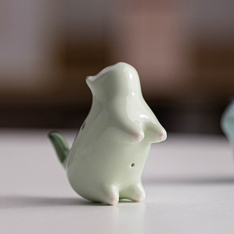 8 cm große Glückskatzenstatue aus Keramik | Blaue stehende Katzenfigur