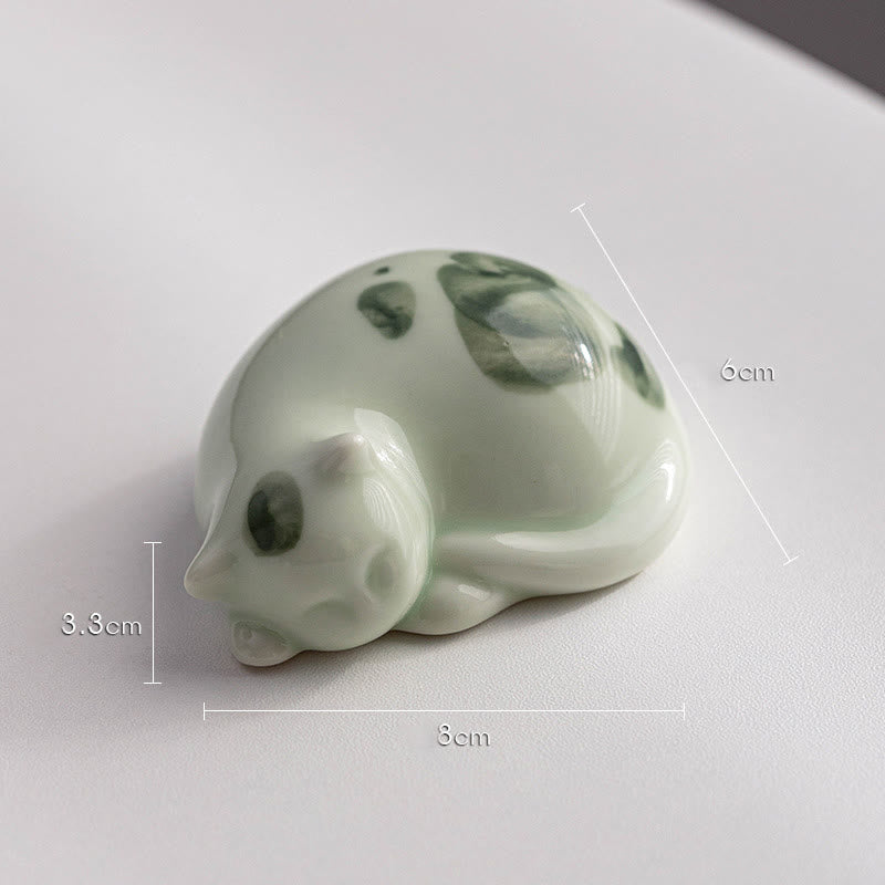 8 cm große Glückskatzenstatue aus Keramik | Blaue stehende Katzenfigur