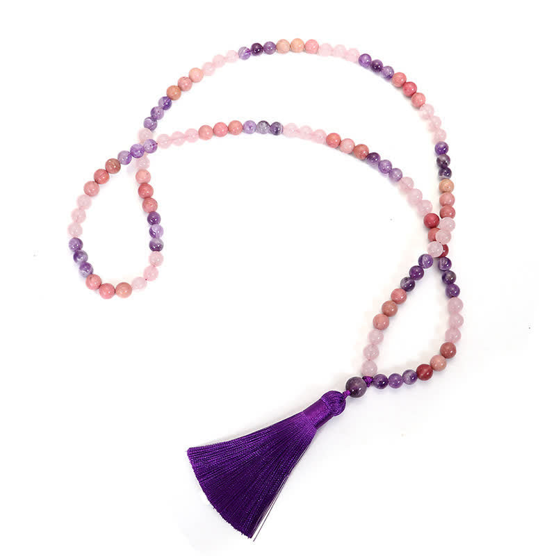 Amethyst Rose Quartz 108 Bead Gemstone Mala Bracelet