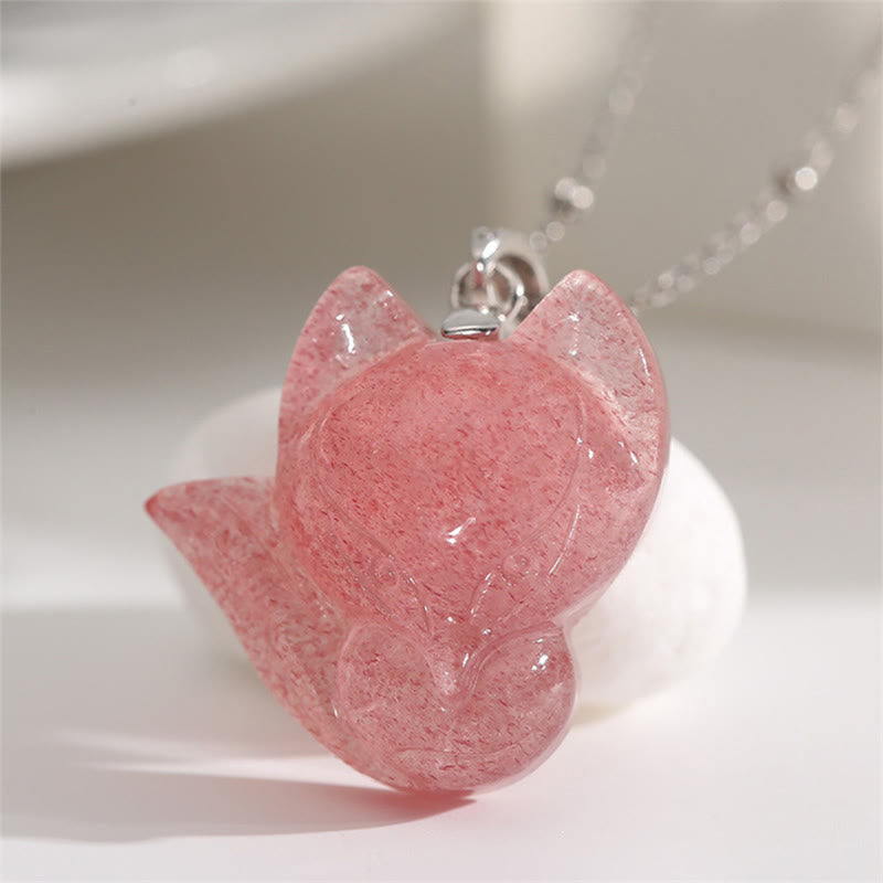 Strawberry Quartz Healing Necklace in 14k Gold Plated Silver