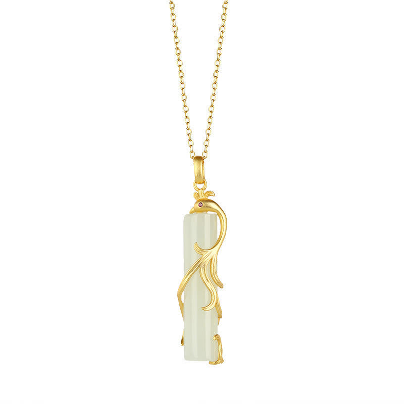 White Jade Copper Dragon Pendant Necklace for Protection