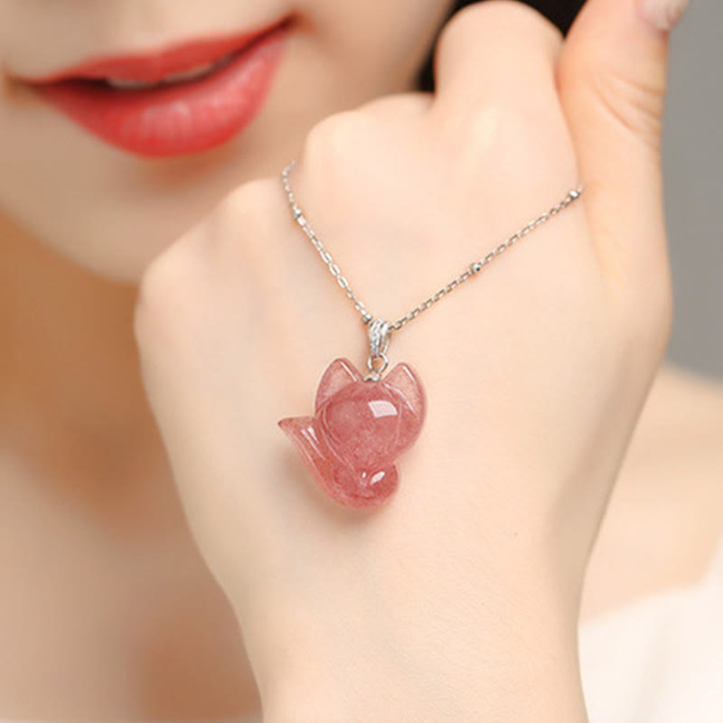 Strawberry Quartz Healing Necklace in 14k Gold Plated Silver