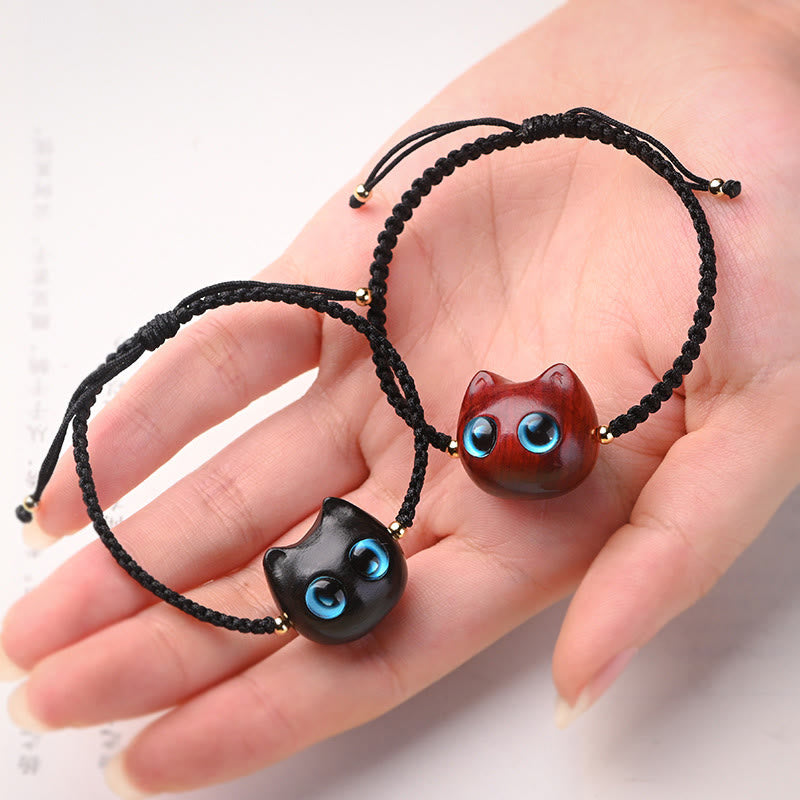 Unisex Small Leaf Red Sandalwood and Ebony Wood Calm Protection Bracelet