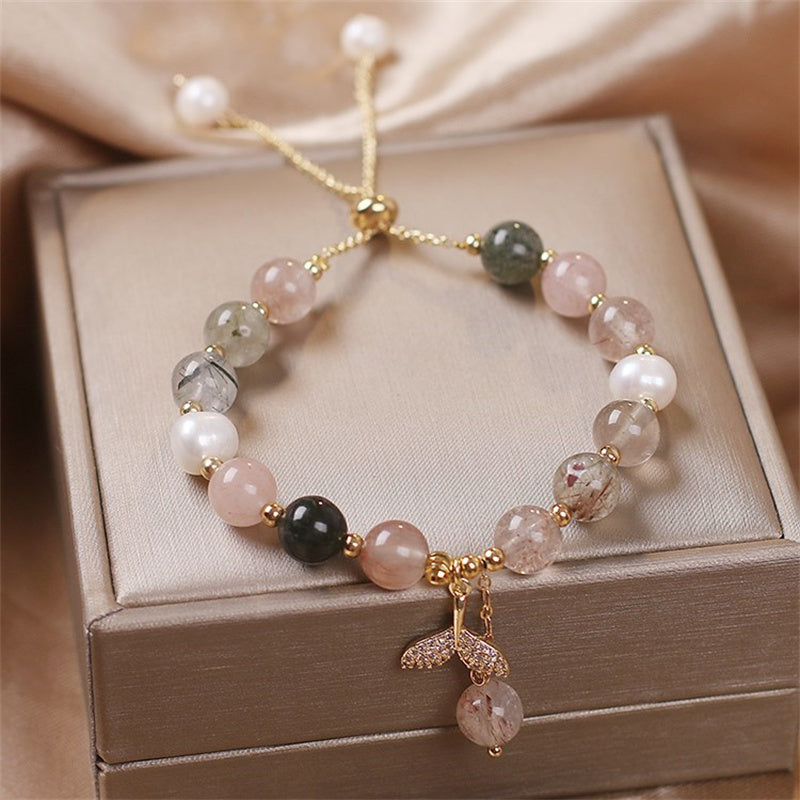 Strawberry Quartz Rutilated Quartz Healing Bracelet 8mm Beads