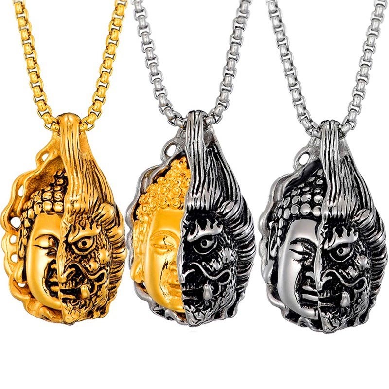 Half Buddha Half Devil Titanium Steel Unisex Necklace