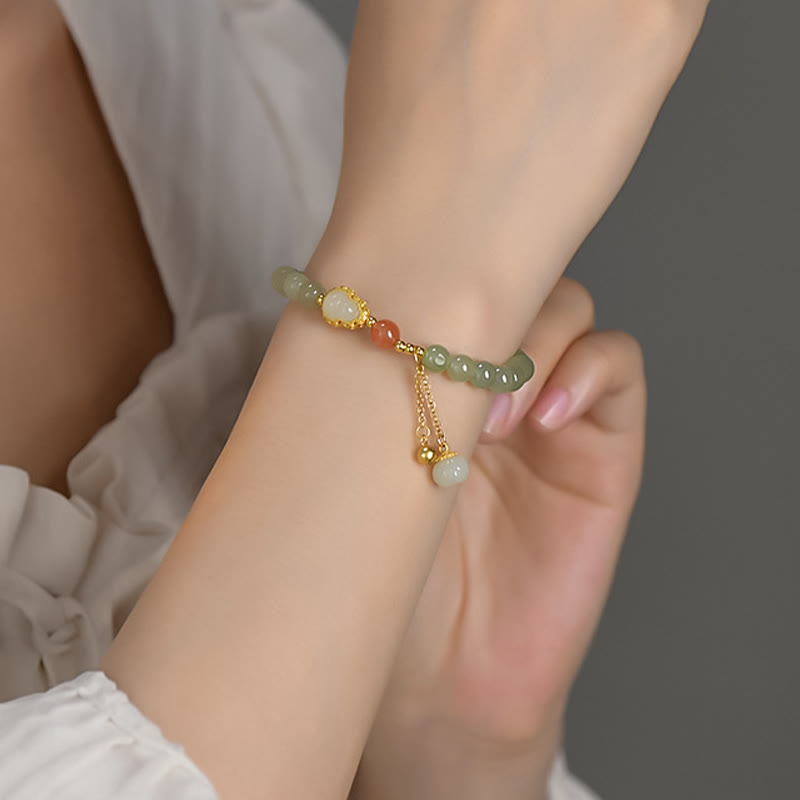 Hetian Jade Lotus Fülle Glück Armband 925 Silber