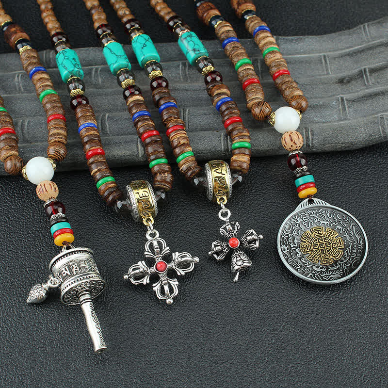 Turquoise Om Mani Padme Hum Prayer Wheel Necklace