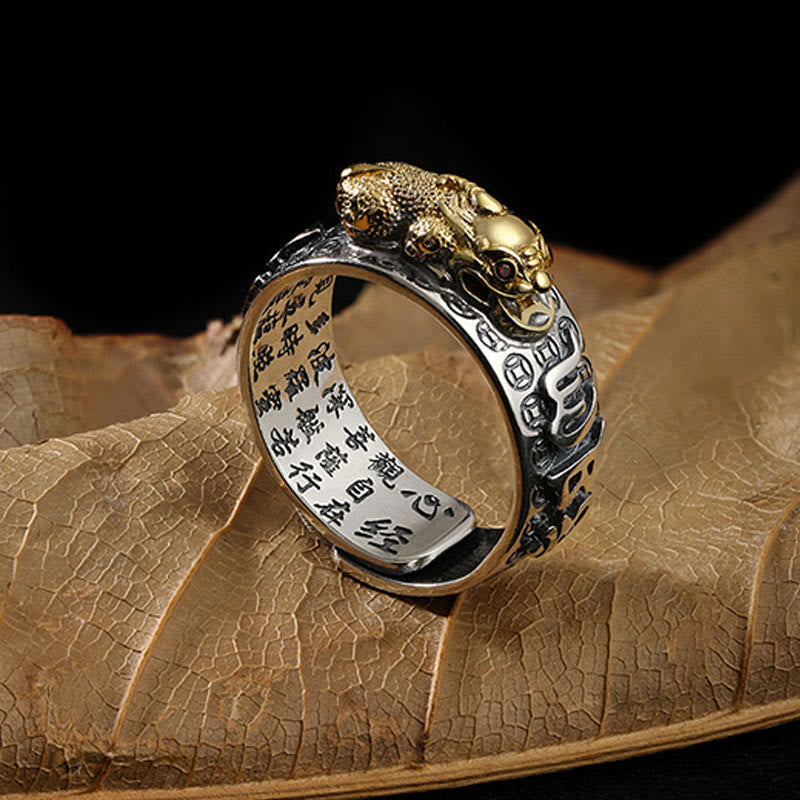 Om Mani Padme Hum Silver PiXiu Wealth Ring 990 Sterling
