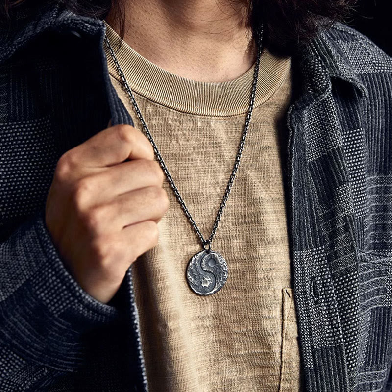 990 Sterling Silver Yin Yang Hammer Texture Harmony Necklace