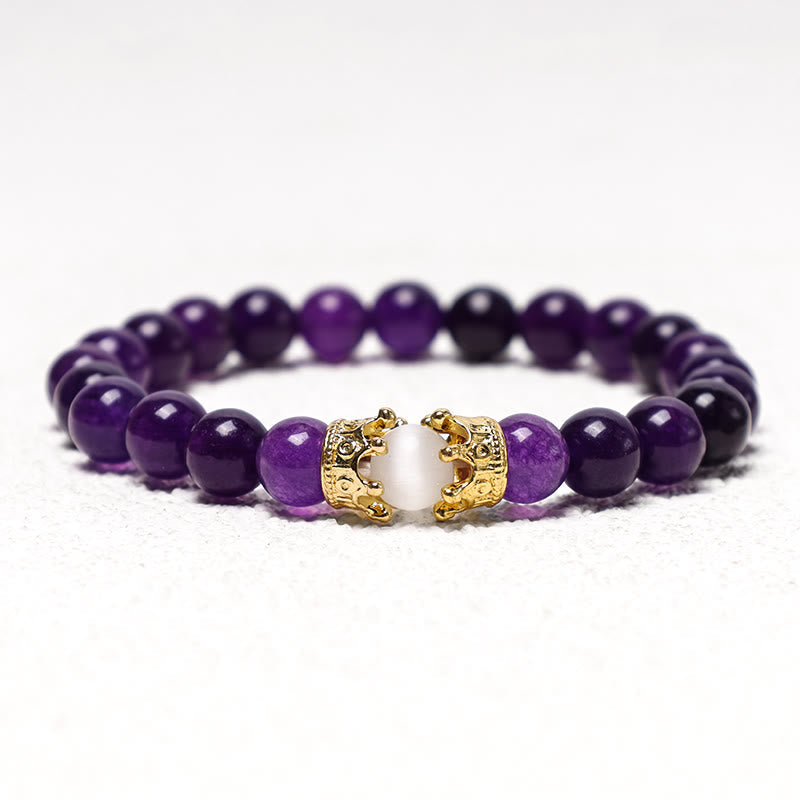 Unisex Natural Stone King and Queen Crown Healing Energy Spiritual Bracelet