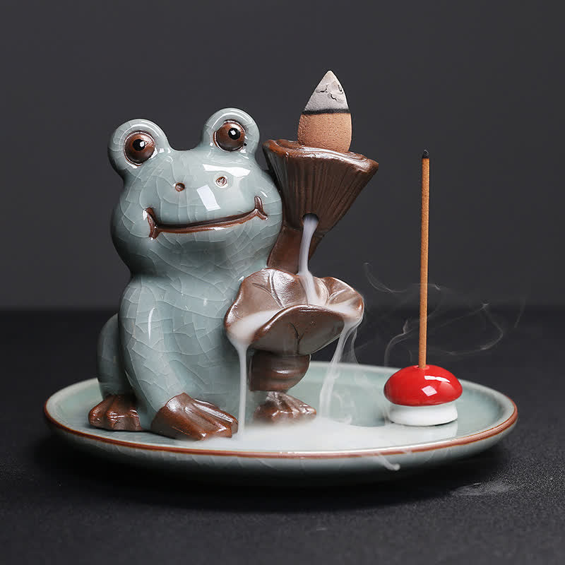 Ceramic Meditation Frog Incense Burner for Serenity