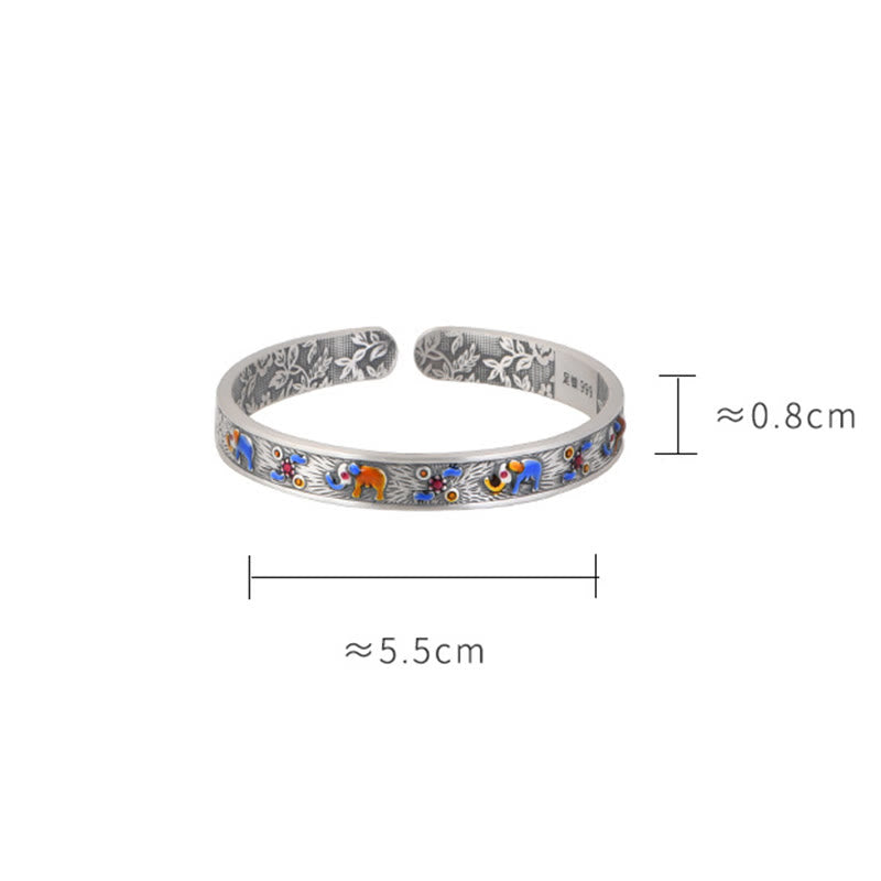 999 Sterling Silver Elephant Strength Wisdom Bracelet Cuff