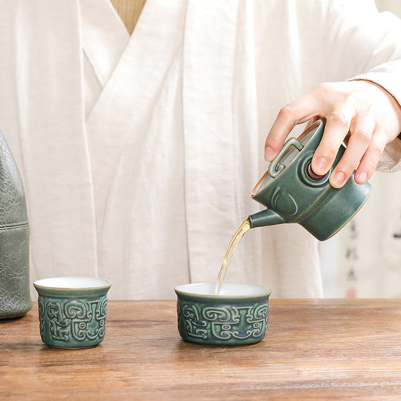 Sanxingdui Chinesisches Teetassen-Set aus Keramik | Kung-Fu-Tee-Geschenk