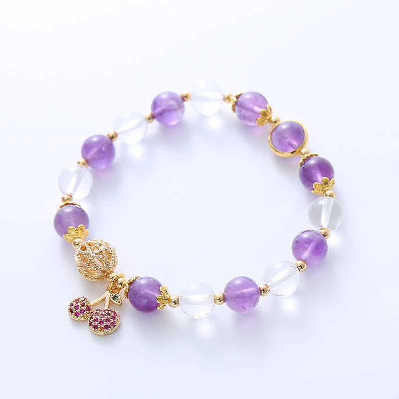 8 mm Amethyst-Kristallarmband mit Kirsch-Anhänger für Positivität