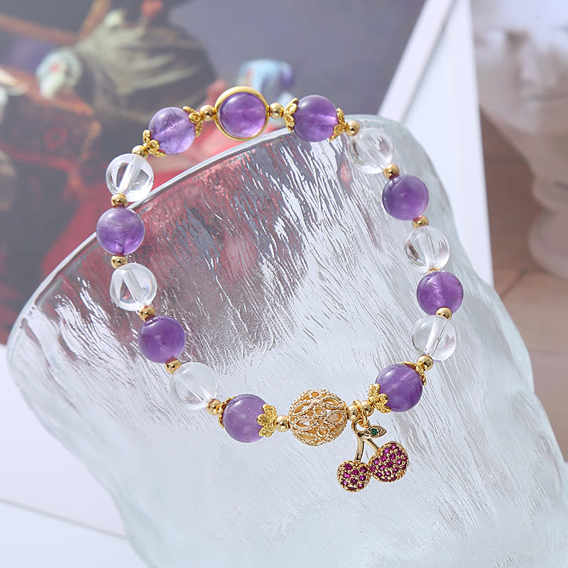8 mm Amethyst-Kristallarmband mit Kirsch-Anhänger für Positivität