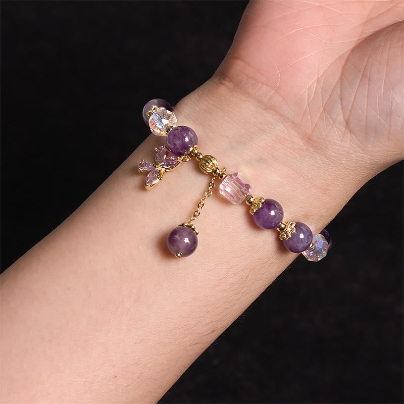 8 mm Amethyst-Kristall, spirituelles Schmetterlings-Charm-Armband