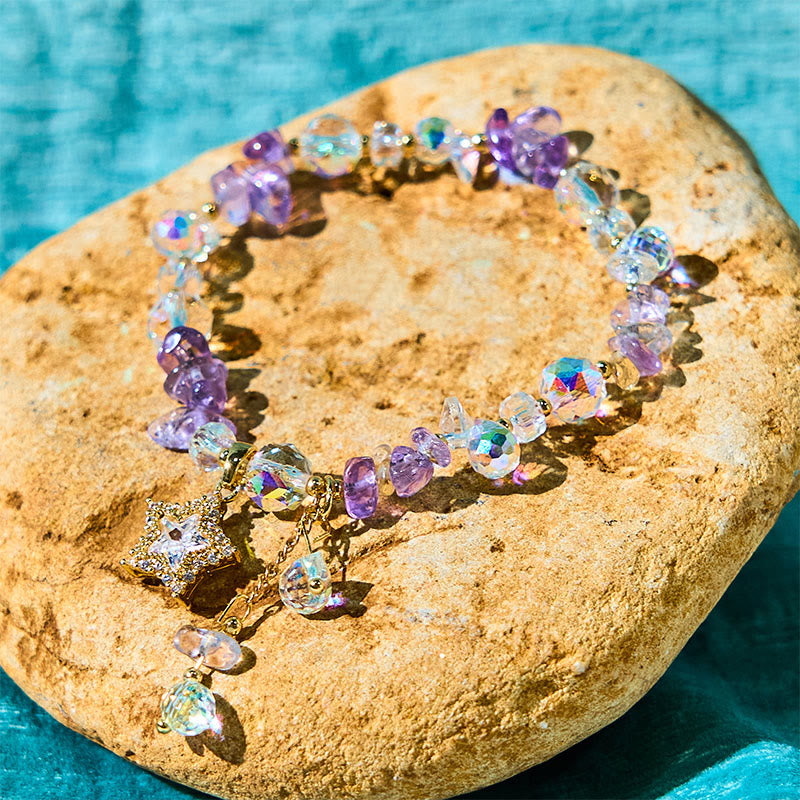 8 mm Amethyst-Kristall-Stern-Armband für positive Transformation