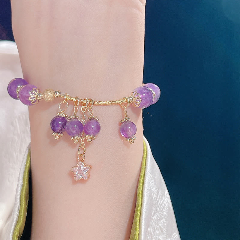 8 mm Amethyst-Armband mit vierblättrigem Kleeblatt