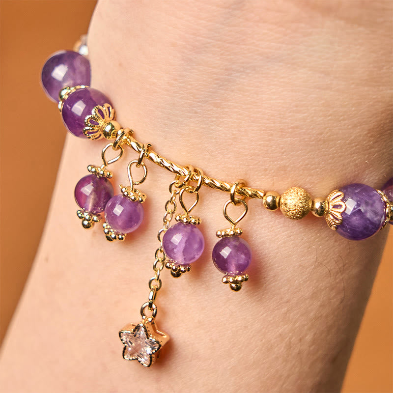 8 mm Amethyst-Armband mit vierblättrigem Kleeblatt